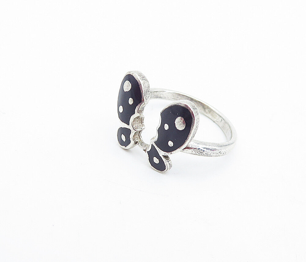 925 Sterling Silver  Vintage Enamel Coated Butterfly Band Ring Sz 6.5  RG3762