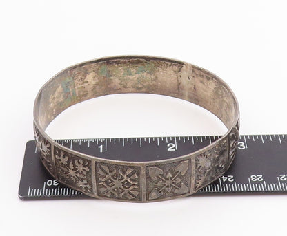 925 Sterling Silver Vintage Bracelet Classic Etched Floral Motif Bangle  BT11956