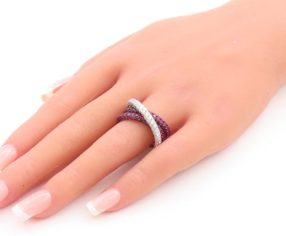 925 Sterling Silver Vintage Ring Modernist Pink & White Topaz Bands Sz 7 RG29792