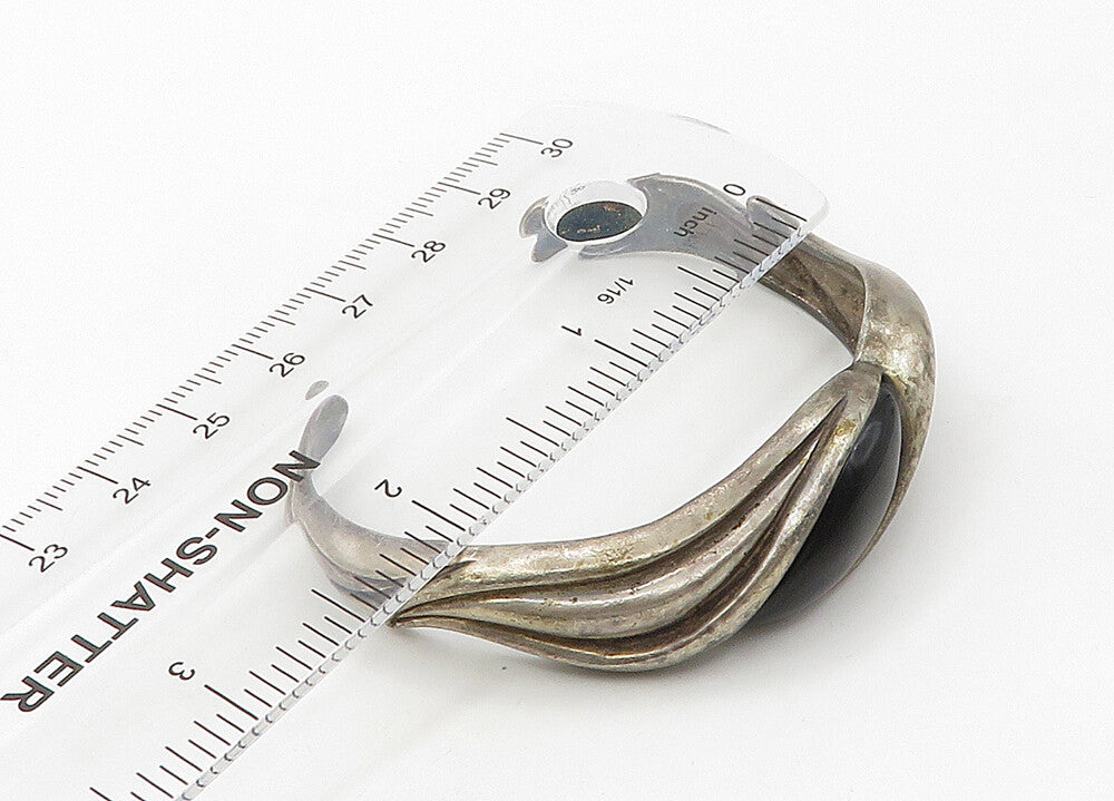 KABANA 925 Sterling Silver  Vintage Black Onyx Fluted Cuff Bracelet  BT8585