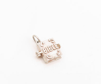 925 Sterling Silver Vintage Pendant Carved Holy Bible Book Charm OPENS  PT25409