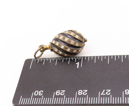 925 Sterling Silver Vintage Pendant Gold Plated Enameled CZ Inlay  PT23600