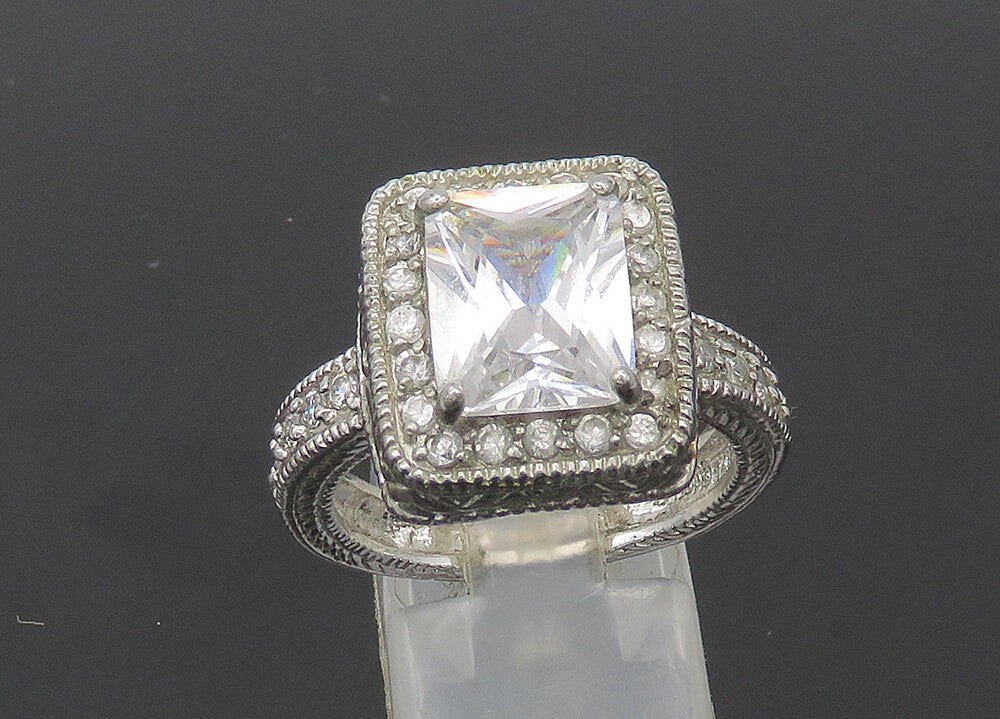 925 Sterling Silver  Vintage Shiny Cubic Zirconia Cocktail Ring Sz 10  RG20796