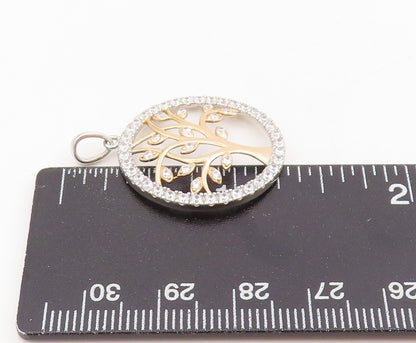 925 Sterling Silver Vintage Pendant CZ Two Tone Tree Of Life Medallion  PT25537