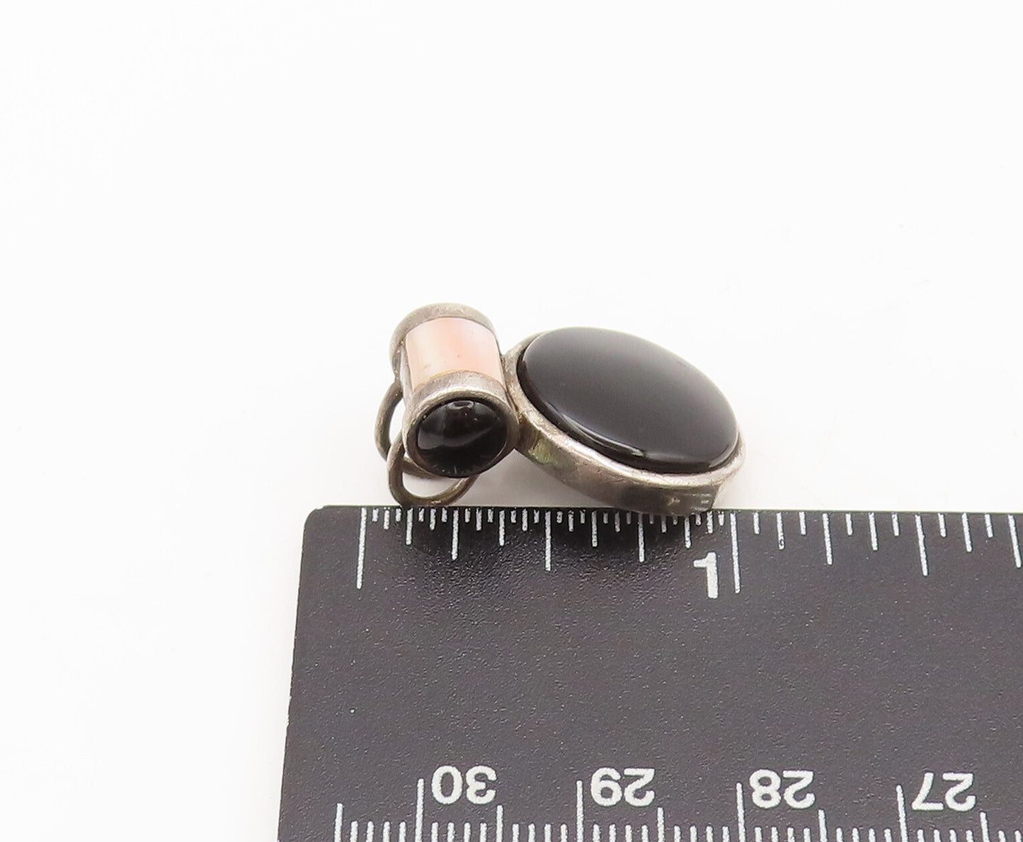 925 Sterling Silver Vintage Pendant Cabochon Onyx & Mother Of Pearls  PT22446