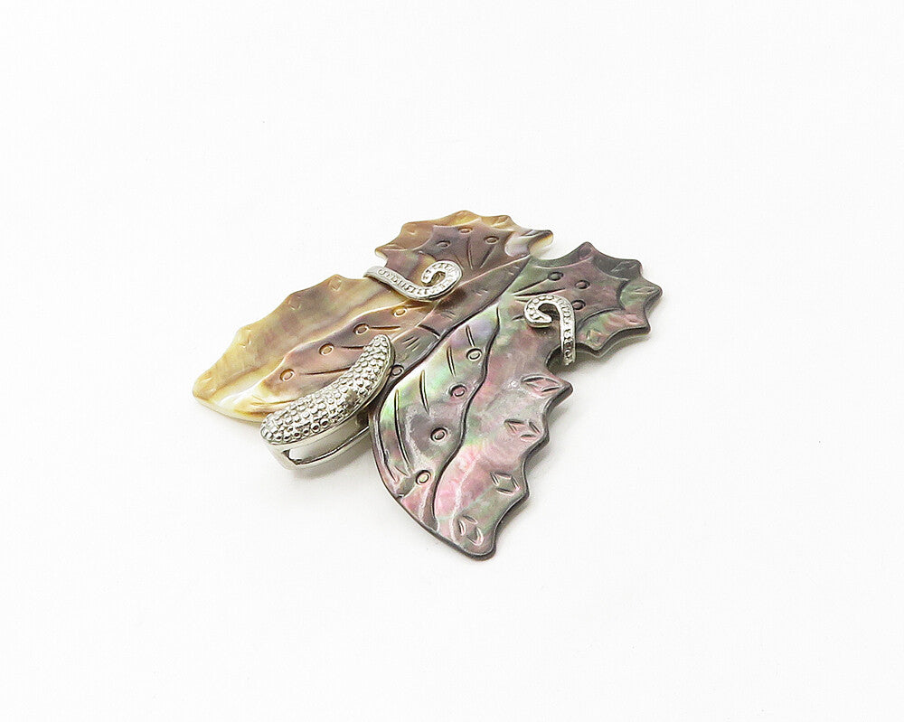 925 Sterling Silver  Abalone & Mother Of Pearl Butterfly Pendant  PT13773