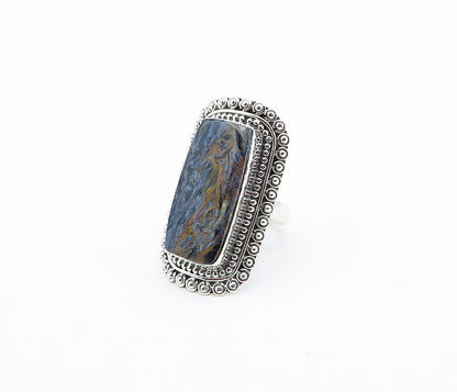 925 Sterling Silver  Brown & Blue Jasper Shiny Cocktail Ring Sz 8.5  RG8200