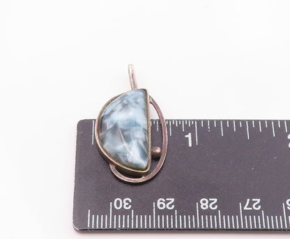 POLAND 925 Sterling Silver Vintage Mother Of Pearl Half Circle Pendant PT19632