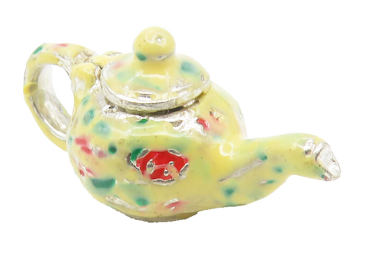 925 Sterling Silver  Vintage Enamel Tea Pot Motif Pendant (OPENS)  PT9045