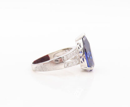 925 Sterling Silver Vintage Ring Drop Cut Sapphire & CZ Cutout Band Sz 7 RG30656