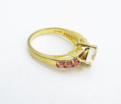 925 Silver  Cubic Zirconia & Pink Topaz Solitaire Accent Ring Sz 7.5  RG4964