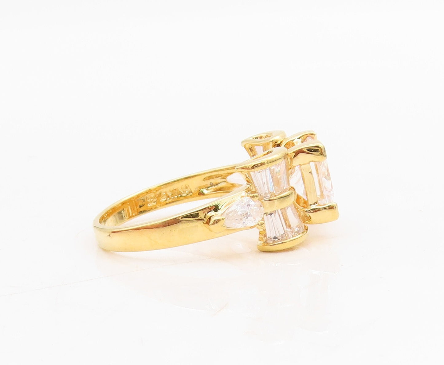 925 Sterling Silver Vintage Ring Gold Plated Designer CZ Inlay  Sz 9  RG31717