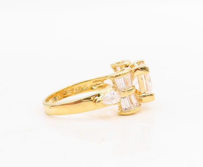 925 Sterling Silver Vintage Ring Gold Plated Designer CZ Inlay  Sz 9  RG31717