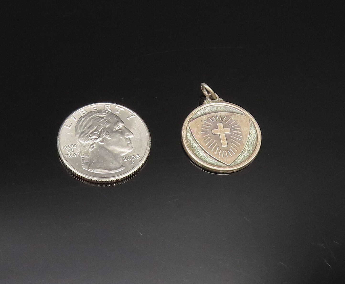 HAYWARD 925 Silver  Vintage Religious Cross Round Medal Pendant  PT21520