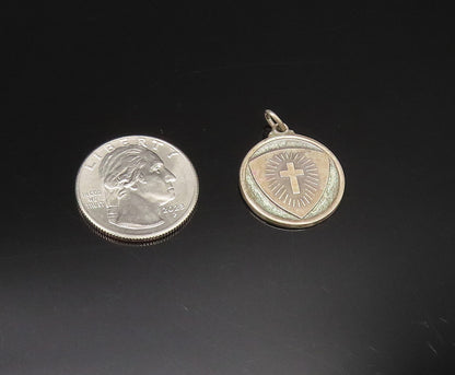 HAYWARD 925 Silver  Vintage Religious Cross Round Medal Pendant  PT21520