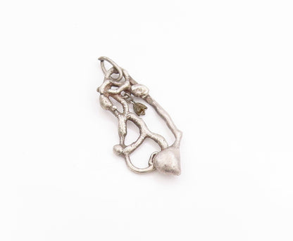 925 Sterling Silver Vintage Pendant Dark Tone Solid Brutalist Cut Out  PT24942