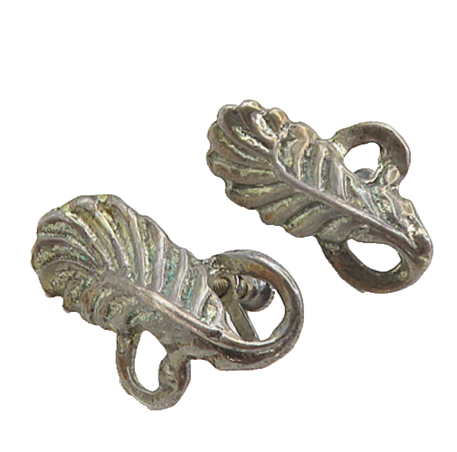 925 Sterling Silver  Vintage Dark Tone Floral Leaf Non Pierce Earrings  EG4729