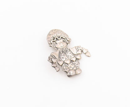 925 Sterling Silver  Vintage Shiny Child With Love Hearts Brooch Pin  BP8946
