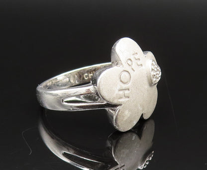 925 Silver  Vintage Genuine Diamonds & Engraved HOPE Flower Ring Sz 8  RG25603