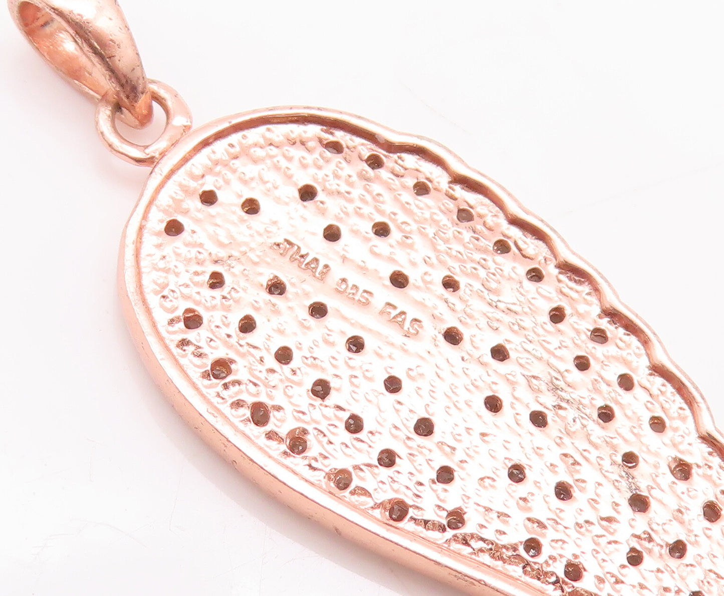 925 Sterling Silver Vintage Pendant Solid Rose Gold Topaz Beaded Leaf  PT22641
