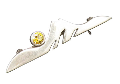 DESIGNER 925 Silver  Vintage Modernist Cubic Zirconia Brooch Pin  BP10071