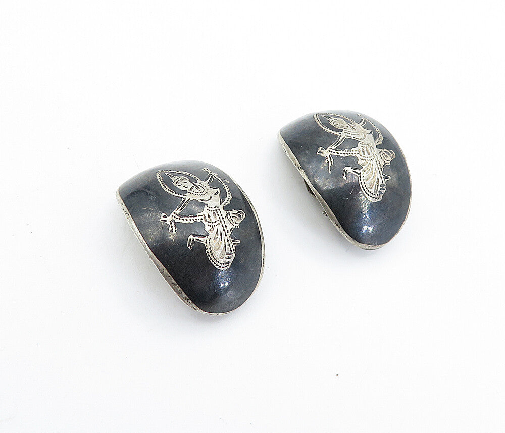 SIAM 925 Sterling Silver  Vintage Niello Dancer Non Pierce Earrings  EG2581