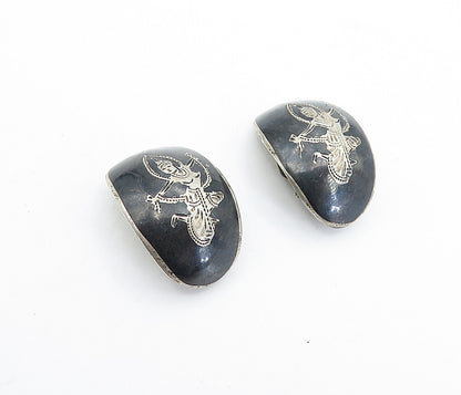 SIAM 925 Sterling Silver  Vintage Niello Dancer Non Pierce Earrings  EG2581