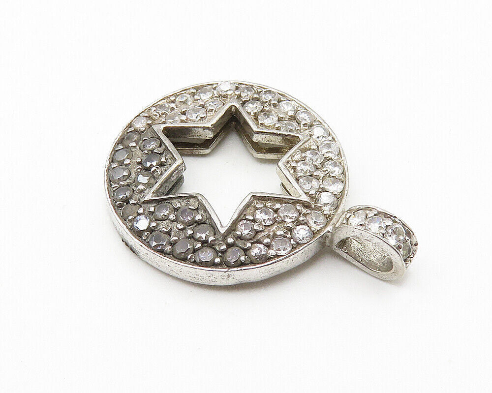 925 Sterling Silver  Vintage Cubic Zirconia Encrusted Star Pendant  PT8282