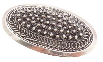 925 Sterling Silver Vintage Brooch Dark Tone Antique Oval Bead Carved  BP11515