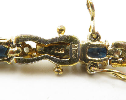 925 Sterling Silver  Sapphire & Topaz Gold Plated Shiny Chain Bracelet  BT5023