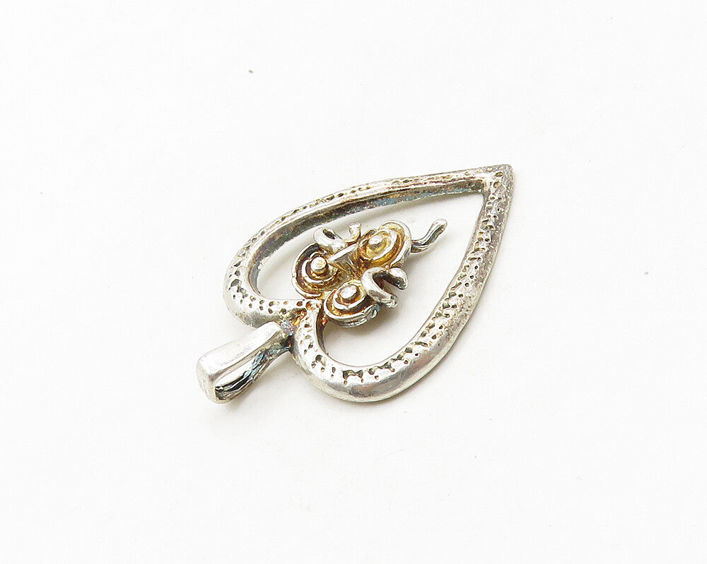 925 Sterling Silver  Vintage Shiny Open Love Heart Drop Pendant  PT15058
