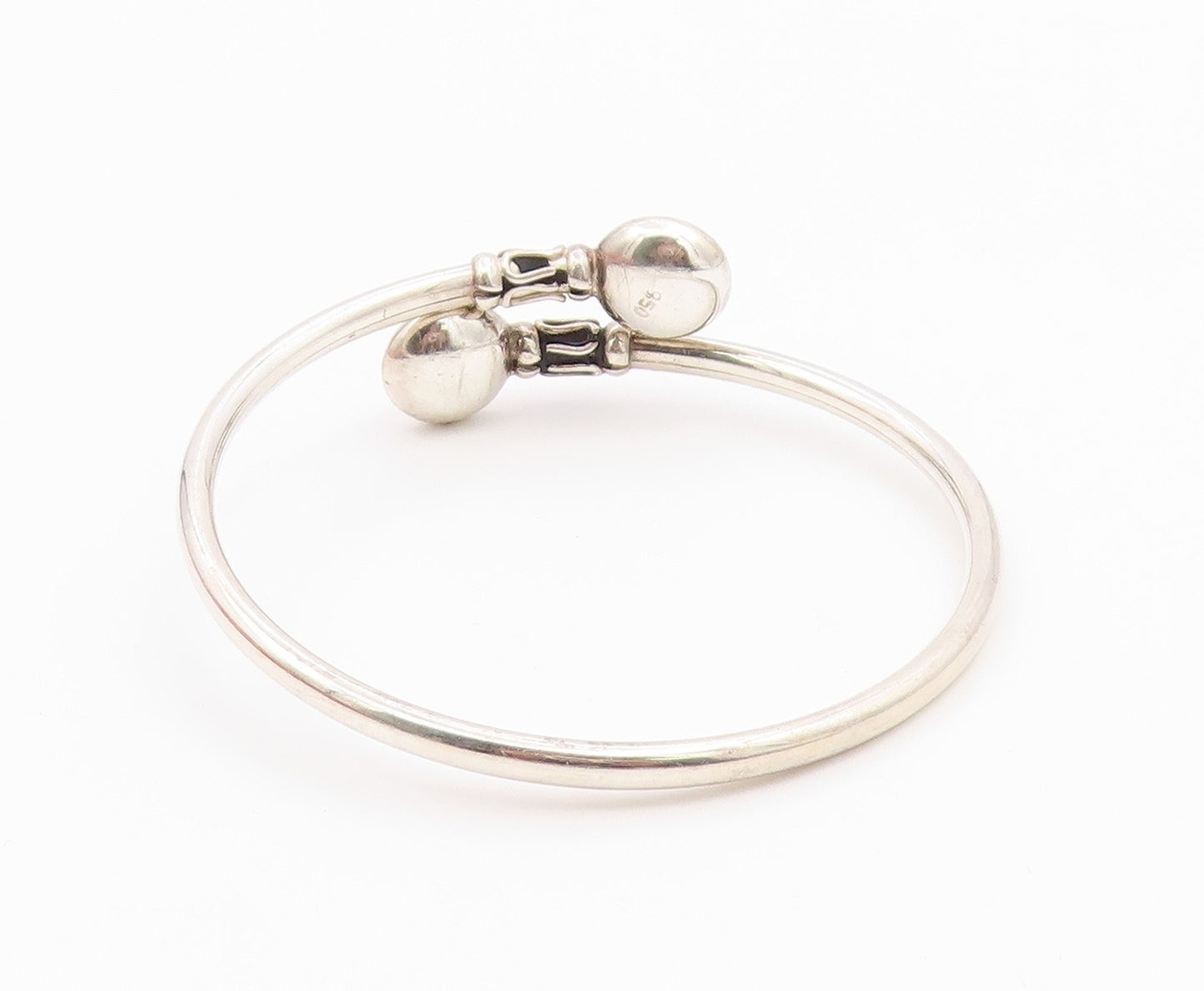 925 Sterling Silver  Vintage Smooth Swirl Detail Bypass Bangle Bracelet BT9280