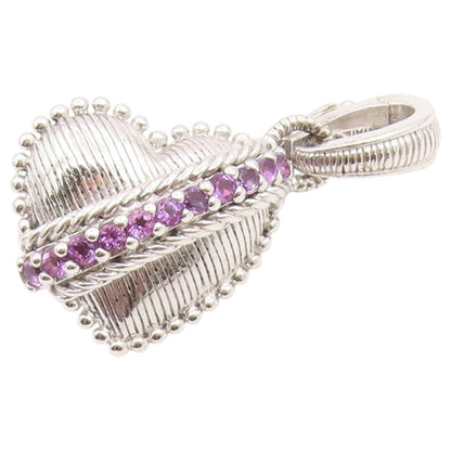 925 Sterling Silver Vintage Pendant JUDITH RIPKA Pink Sapphire Heart  PT26412