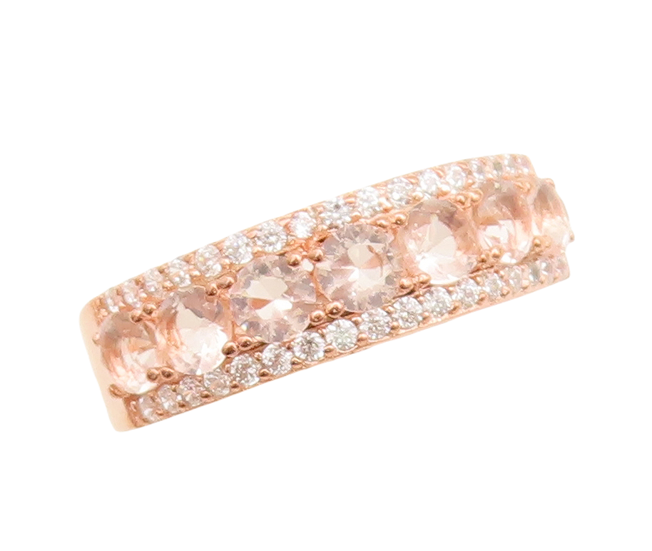 925 Sterling Silver Vintage Ring Rose Gold Plated Morganite & CZ  Sz 7.5 RG29581