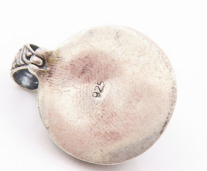 925 Sterling Silver Vintage Pendant Pearl Halo Dark Tone Swirls Carved  PT24104