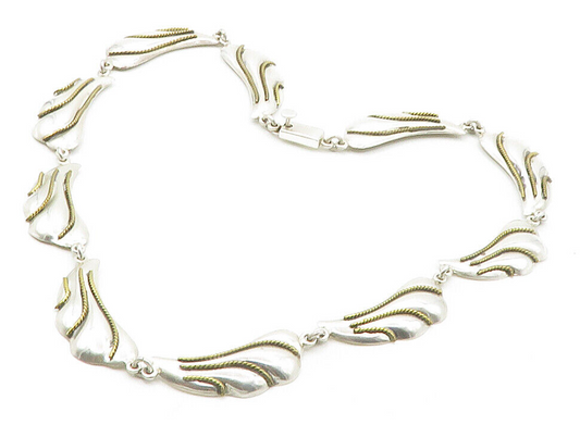 MEXICO 925 Silver  Vintage Two Tone Rope Twist Detail Chain Necklace  NE2602