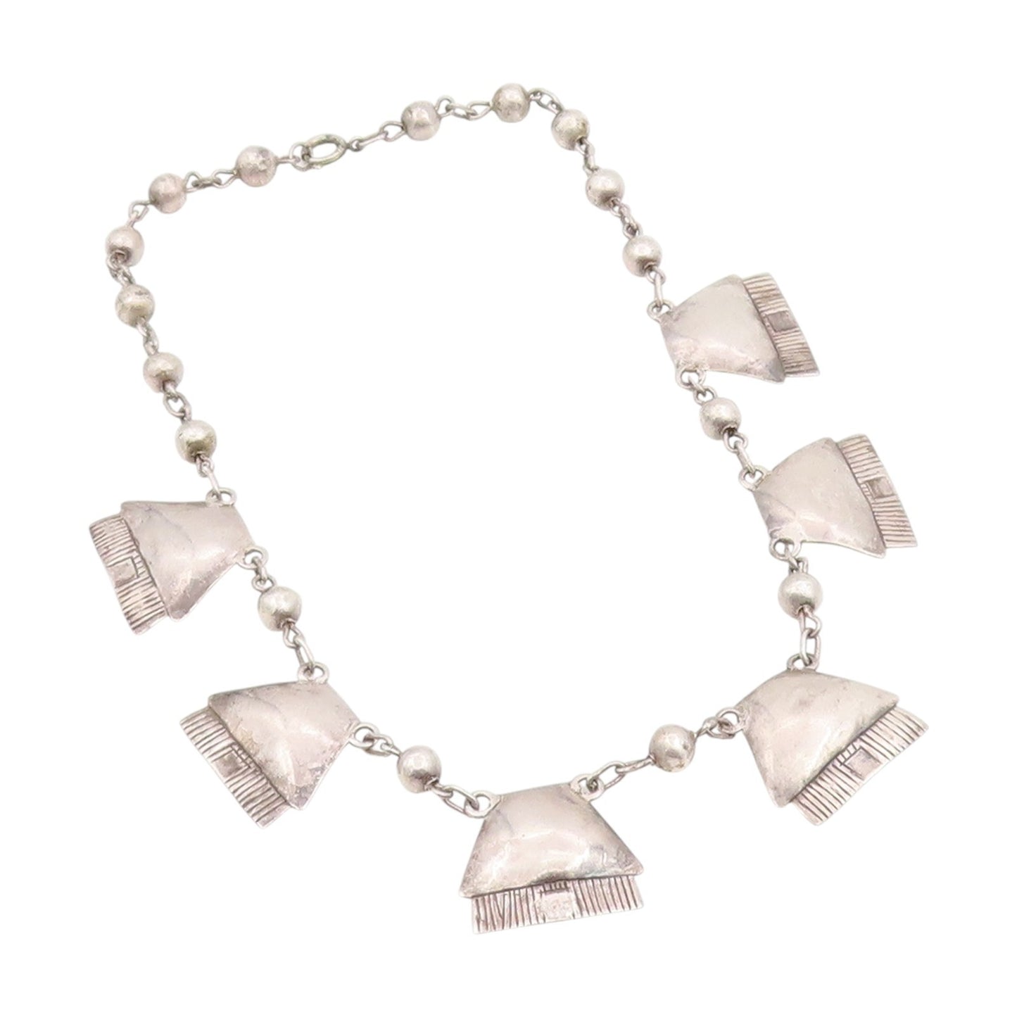 925 Sterling Silver Vintage Necklace Antique Etched Geometric Choker  NE4772