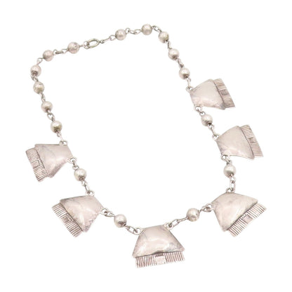 925 Sterling Silver Vintage Necklace Antique Etched Geometric Choker  NE4772
