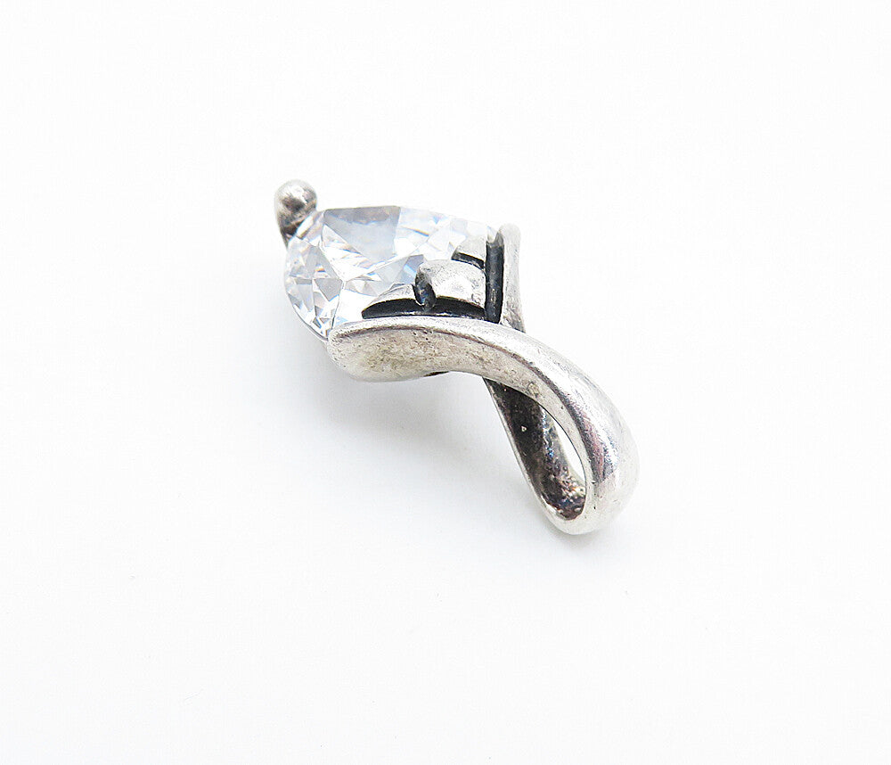 925 Sterling Silver Vintage Trillion Cut Cubic Zirconia Drop Pendant PT5302