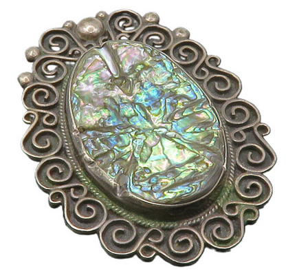 MEXICO 925 Sterling Silver  Vintage Abalone Shell Swirl Brooch Pin  BP4717
