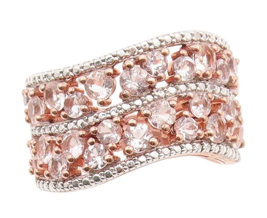 925 Sterling Silver Vintage Ring Gold Plated Topaz Wavy Band  Sz 7.5  RG34723