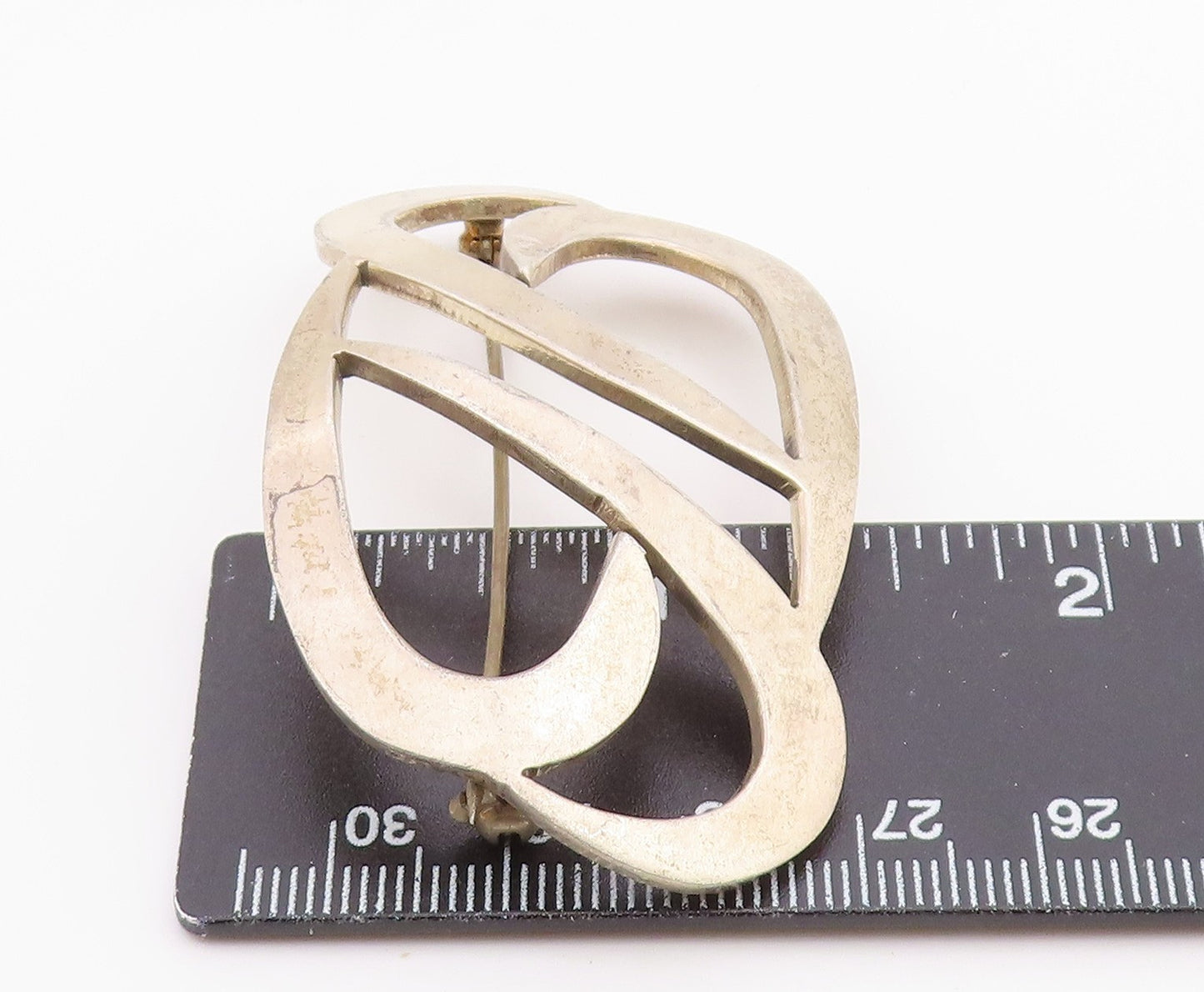 925 Sterling Silver  Vintage Shiny Smooth Open Design Brooch Pin  BP7307