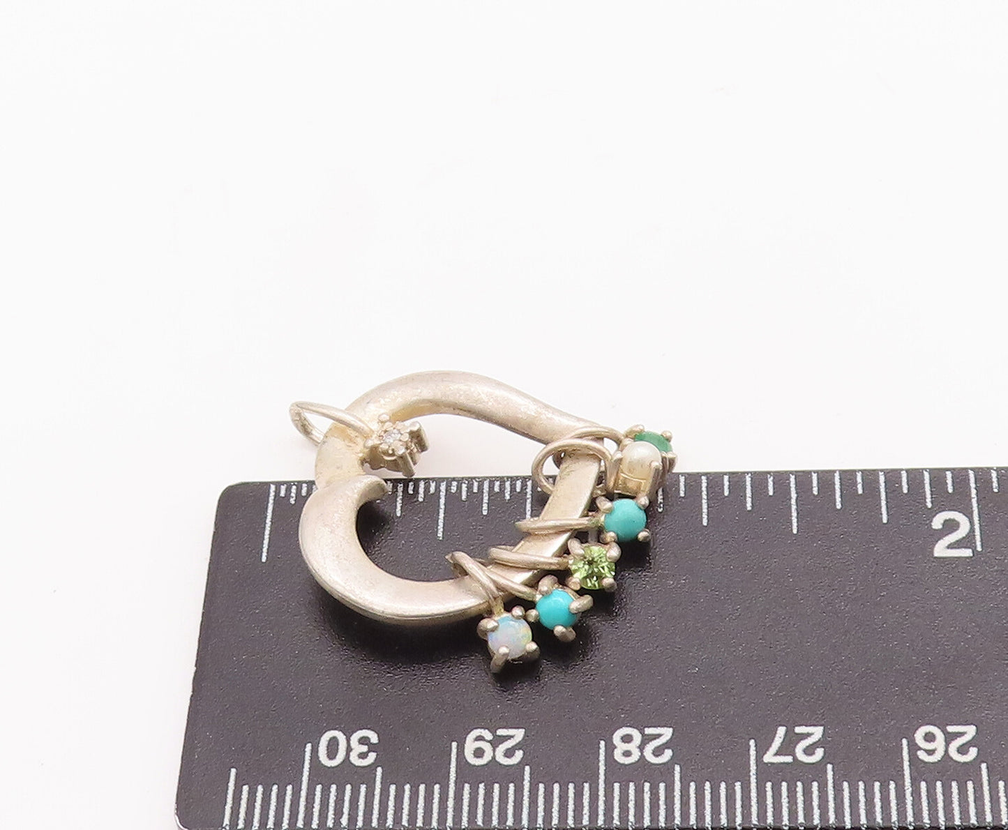 925 Sterling Silver Vintage Pendant LENOX Designer CZ & Gemstone Heart  PT23200