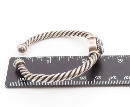 925 Sterling Silver Vintage Bracelet Faceted Topaz Elegant Twisted Cuff  BT11893