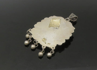 925 Sterling Silver  Vintage Enamel Floral Art Dangling Twist Pendant  PT18404