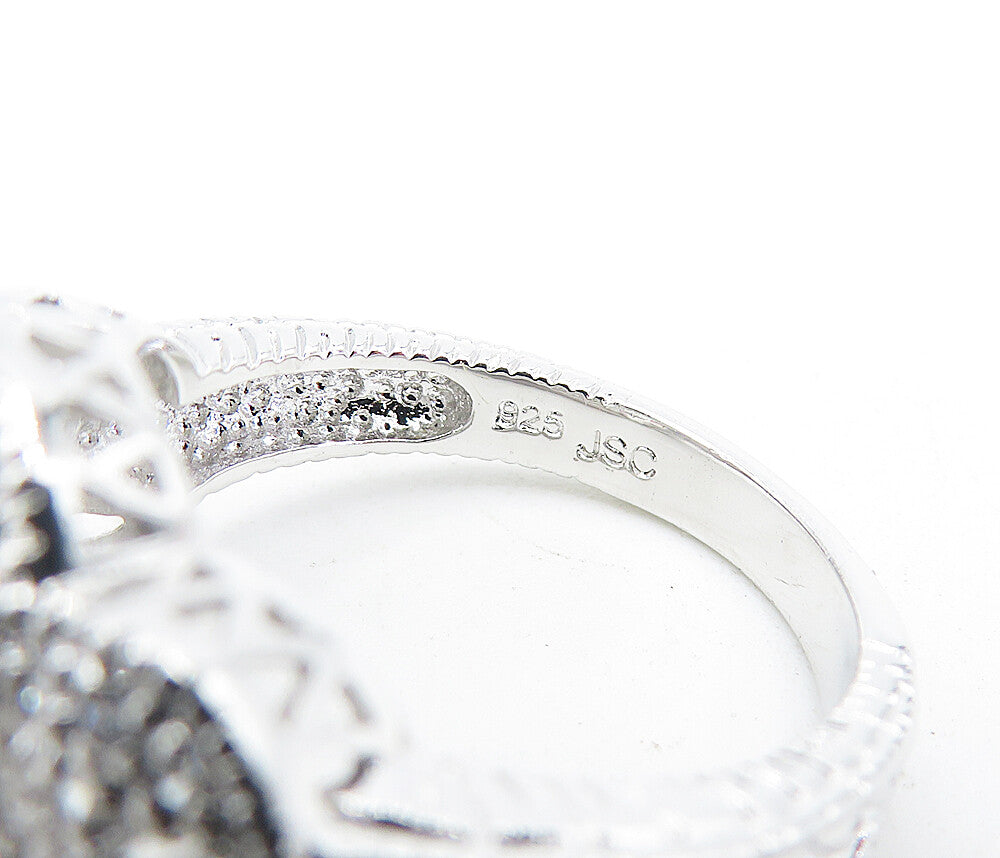 925 Sterling Silver  Sparkling Oval Cut Topaz Floral Band Ring Sz 7.5  RG4614