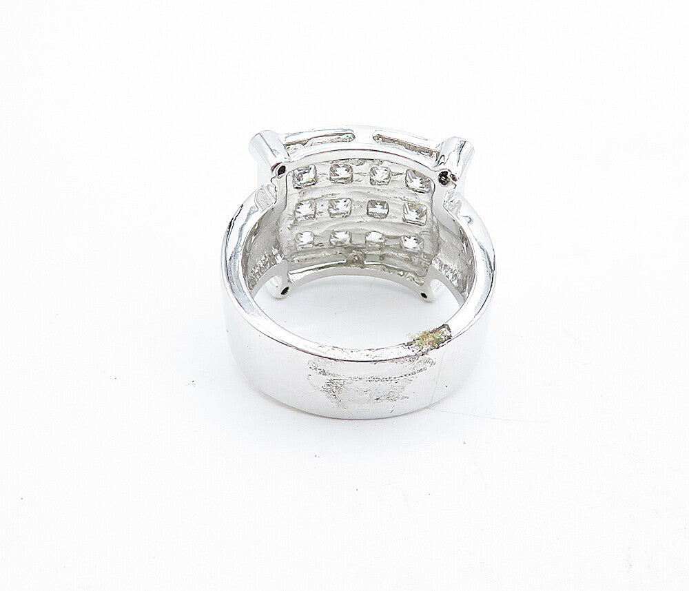 925 Sterling Silver  Cubic Zirconia Square Grid Design Band Ring Sz 9  RG5253