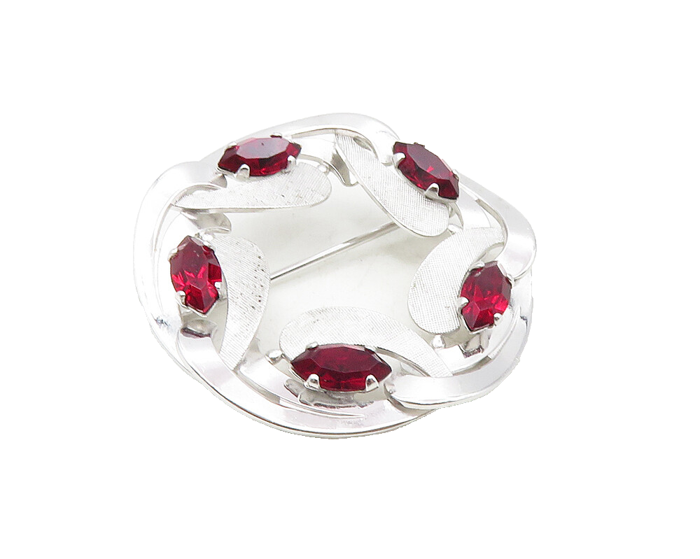 VAN DELL 925 Sterling Silver  Marquise Cut Red Topaz Swirl Brooch Pin  BP3634