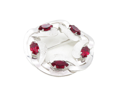 VAN DELL 925 Sterling Silver  Marquise Cut Red Topaz Swirl Brooch Pin  BP3634