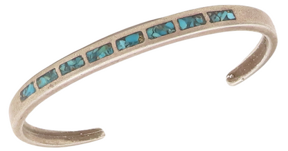 925 Sterling Silver Vintage Bracelet ZUNI Solid Crushed Turquoise Cuff  BT10565